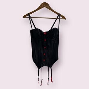 Seduction Fredericks Of Hollywood Tank Pinstripe Black Red Corset Tank Top